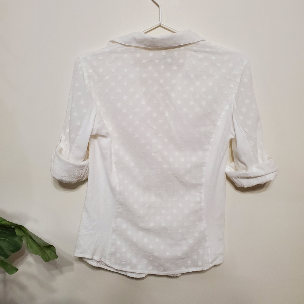 Max Studio White Button Blouse Polka Dot Cotton - image 4